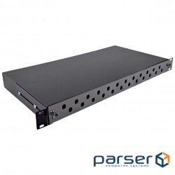 Patch panel 24 ports ST / FC, empty, 1U, cab. Enter for 2xPG13.5 + 2xPG16, black (UA-FOP24ST-B)