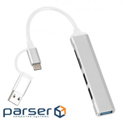 Хаб Dynamode USB Type-C/Type-A to 1х USB3.0, 2x USB 2.0, кардрідер SD/MicroSD, метал, ср (DM-UH-518)